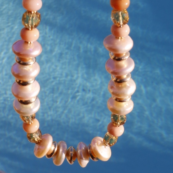Pink Opal, Citrine, Pearl and Vermeil necklace - Picture 5 of 8